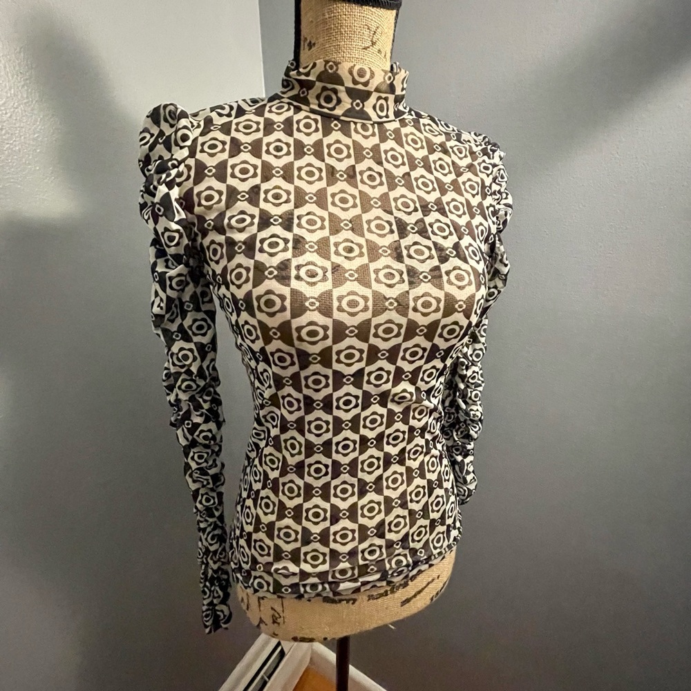 Anthropologie Maeve mesh long sleeve mock neck top, size S